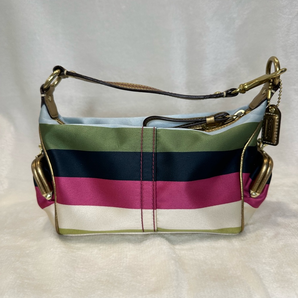 Coach Legacy Stripe Kiss Lock Pocket Zipper Hobo Handbag (RARE) (Mini Size)